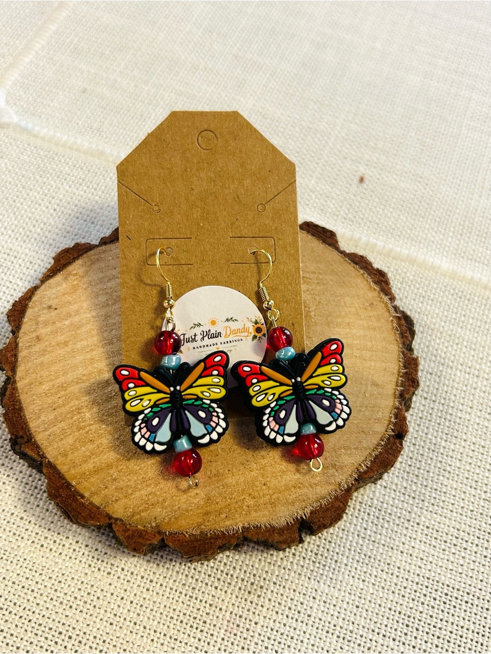 Rainbow Butterfly Beaded Dangle Earrings | Colorful Handmade Boho Jewelry